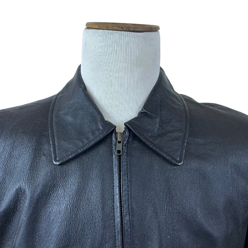 Guide Gear Mens Black Leather Jacket Field Tested Zip Front Size L